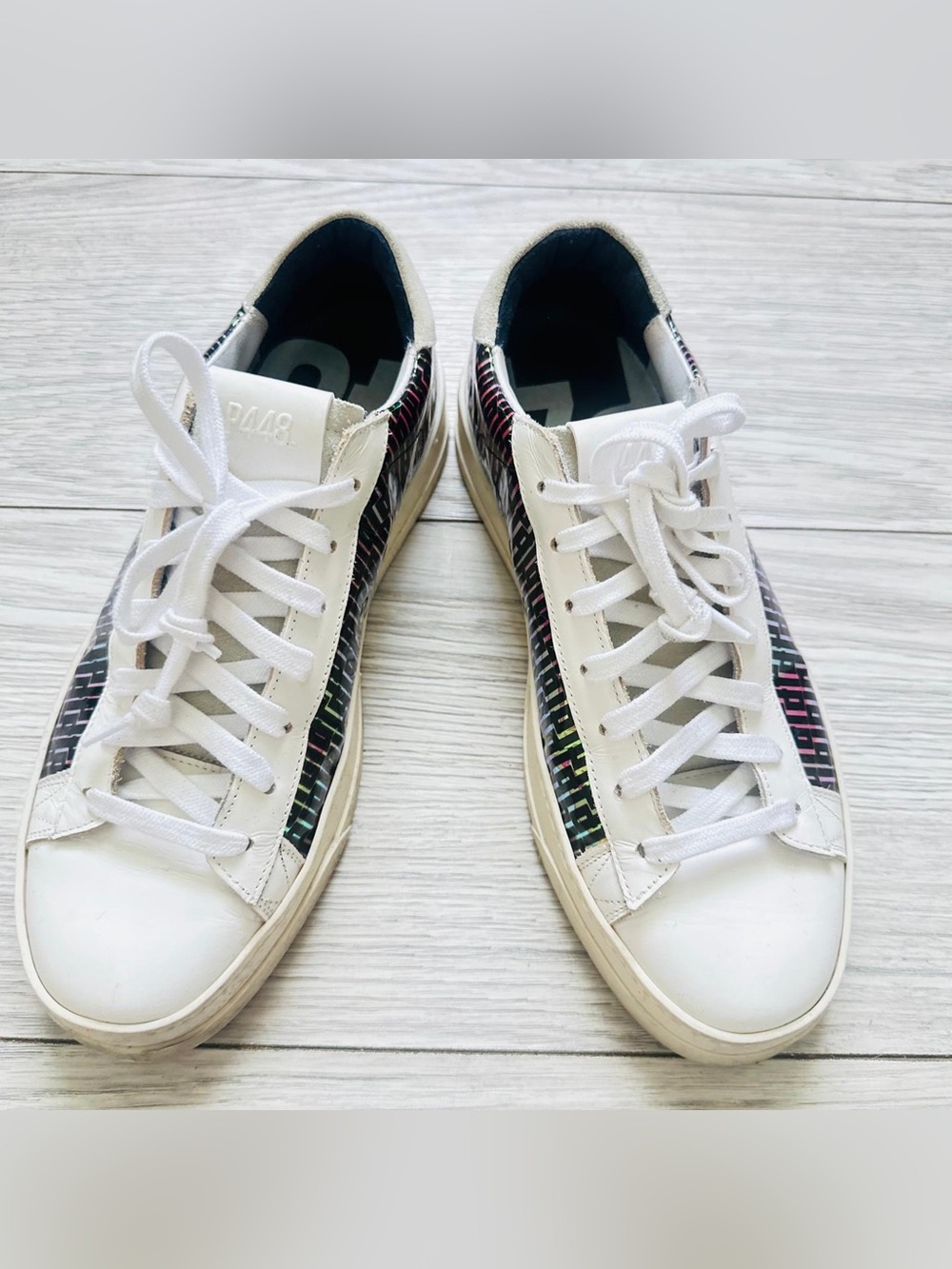 White Low-Top Sneakers with Multicolor Side Panels